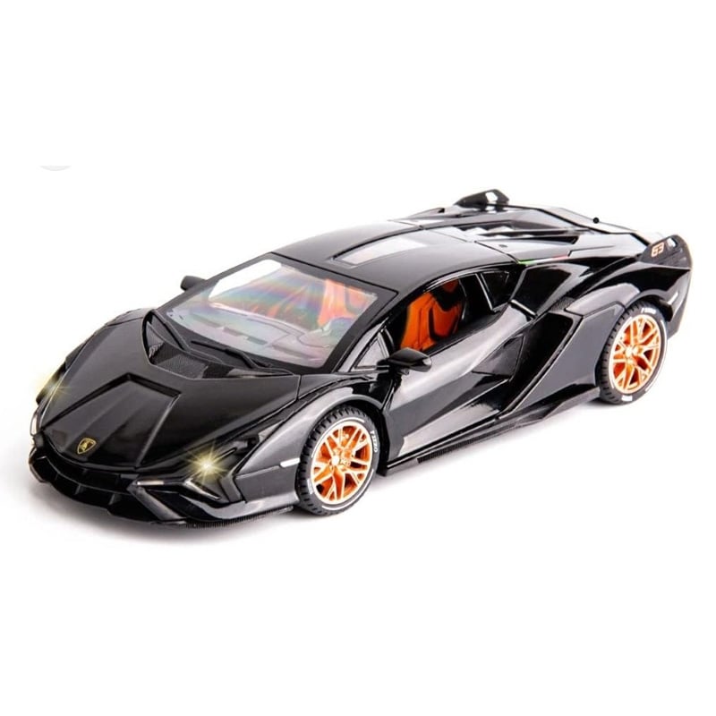 Picture of 1 PC WAKAKAC Alloy Diecast Model Car Compatible for 1/24 Scale Lamborghini Sian FKP37 Collectible Toy Vehicle Pull Back with Light and Sound Toy Car for Boys Adults Girl Gift(Black)(Multicolor)