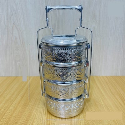 Picture of 12 CM 4 Tier Vintage Aluminium Tiffin Food Carrier(Silver)