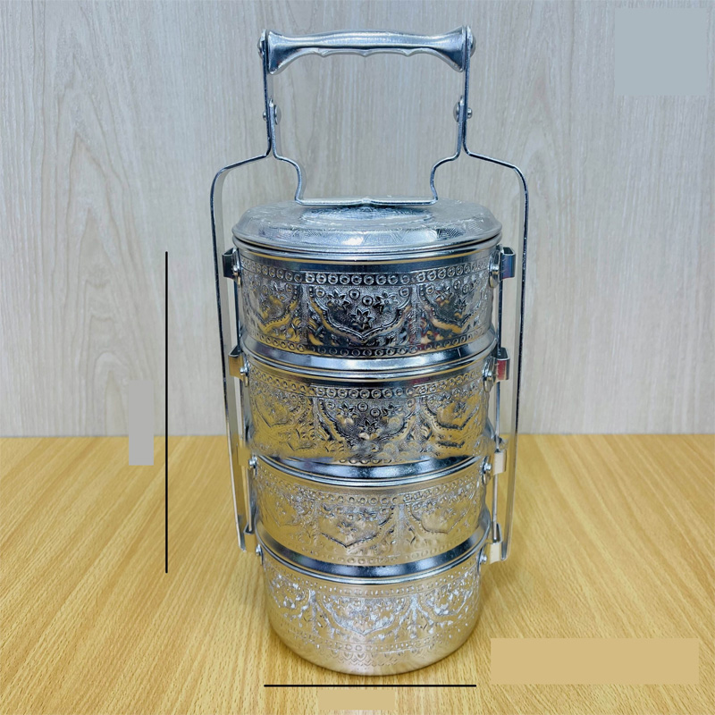 Picture of 14CM 4 Tier Vintage Aluminium Tiffin Food Carrier(Silver)