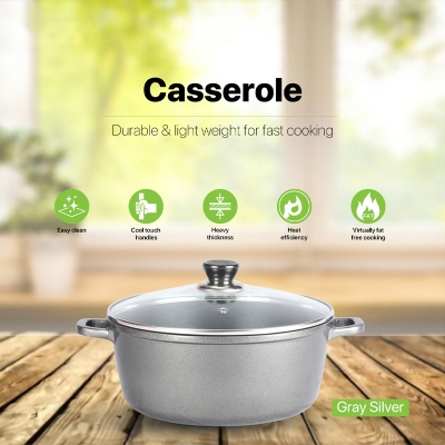 Picture of BD-KOR CASSEROLE (22 CM) Non-Stick Marble Coating with Glass Lid(Gray)