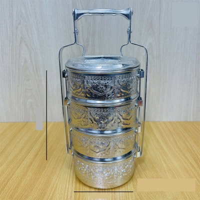 Picture of 12 CM 4 Tier Vintage Aluminium Tiffin Food Carrier(Silver)
