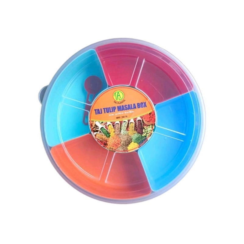Picture of 1PC Round Spice Box with Spoon, Kitchen Spice Box, Moshla box set plastic, Masala Box, Spices box(Multicolor)