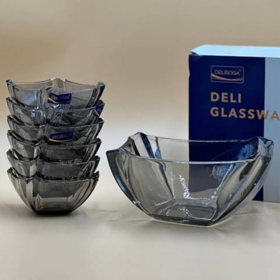Picture of Fine Glass 7 pieces Dessert Bati set, 6 pieces Small Dessert Bati & 1 piece Serving Bowl/ Dessert Bati set/ Firni Set(Multicolor)