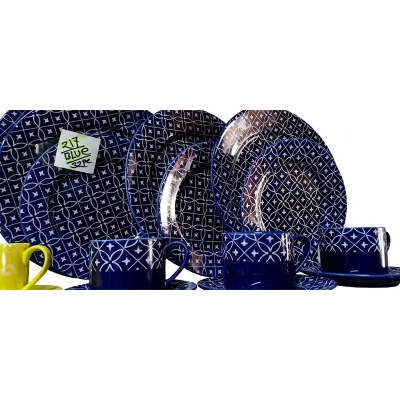 Picture of 32 pieces Ariane Brand dinner set for gift and home decoration- 6 Dinner Plates, 6 Half Plates, 1 Rice Dish, 1 Curry serving bowl, 6 Soup Bowl, 6+6 coffee cup + saucer(Blue217)