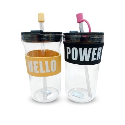 Picture of 1PC Glass Can With Lid & Sip For Traveling & Gym 6357(Multicolor)