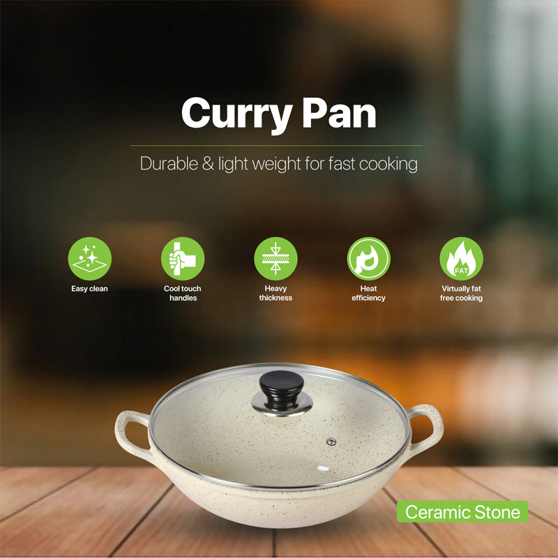 Picture of BD-KOR CURRY PAN 24CM Non-Stick Premium Marble Coating with Glass Lid(Multicolor)