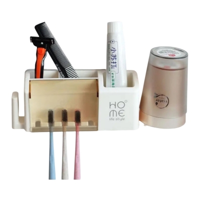 Picture of Toothbrush holder punch-free modern minimalist rack wall-mounted toothbrush holder bathroom creative home family of four - bathroom corner shelf(Multicolor)