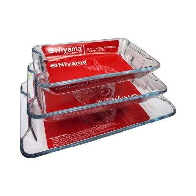 Picture of 3 Pcs Tempered Glass Rectangular Shaped Serving Bowls Set NSD-009(Multicolor)