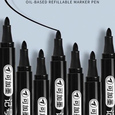 Picture of 12 Pieces Refillable Permanent Marker Pen(Black)