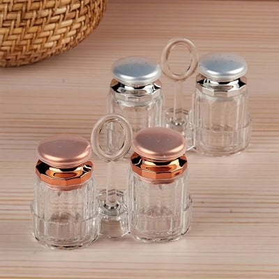 Picture of 1 Set Acrylic Salt and Pepper Shakers Set with Tray for Dining Table Used as Namak Dhani, Shaker, Sprinkler, Spices Dispenser for Home, Kitchen and Restaurant(Multicolor)