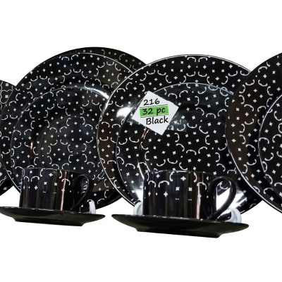 Picture of 32 pieces Ariane Brand dinner set for gift and home decoration- 6 Dinner Plates, 6 Half Plates, 1 Rice Dish, 1 Curry serving bowl, 6 Soup Bowl, 6+6 coffee cup + saucer(Black216)