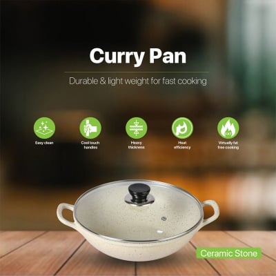 Picture of BD-KOR CURRY PAN 24CM Non-Stick Premium Marble Coating with Glass Lid(Multicolor)
