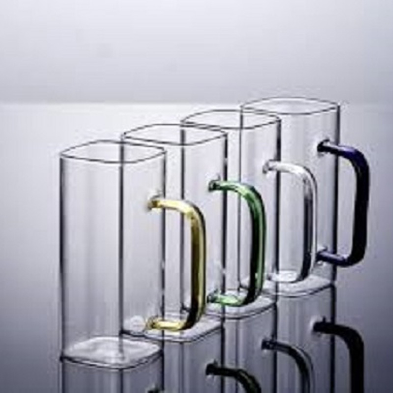 Picture of 4 Pieces Borosilicate Glass Coffee Mug with Colored Handle 400ML GPB306-2/L4C(Multicolor)