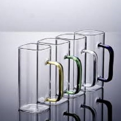 Picture of 4 Pieces Borosilicate Glass Coffee Mug with Colored Handle 400ML GPB306-2/L4C(Multicolor)