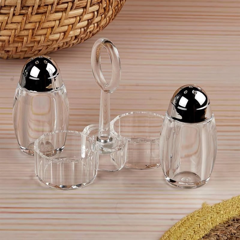 Picture of 1 Set Acrylic Salt and Pepper Shakers Set with Tray for Dining Table Used as Namak Dhani, Shaker, Sprinkler, Spices Dispenser for Home, Kitchen and Restaurant(Multicolor)