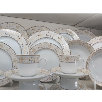 Picture of 32 pieces dinner set for gift and home decoration- 6 Dinner Plates, 6 Half Plates, 1 Rice Dish, 1 Curry serving bowl, 6 Soup Bowl, 6+6 coffee cup + saucer(Multicolor164GL)