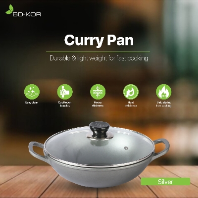 Picture of BD-KOR CURRY PAN 26CM Non-Stick Premium Marble Coating with Glass Lid(Silver)