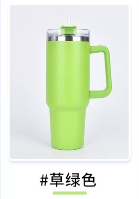 Picture of Trendy 40oz Insulated Tumbler with Handle and Straw for Daily Life Travel Iced Coffee Cup Reusable Stainless Steel Insulated Water Bottle 1183ml(Light green)