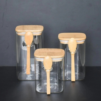 Picture of 3 Pcs Airtight Glass Cookie Jar OR Spice Jar Set with Spoon(Multicolor)