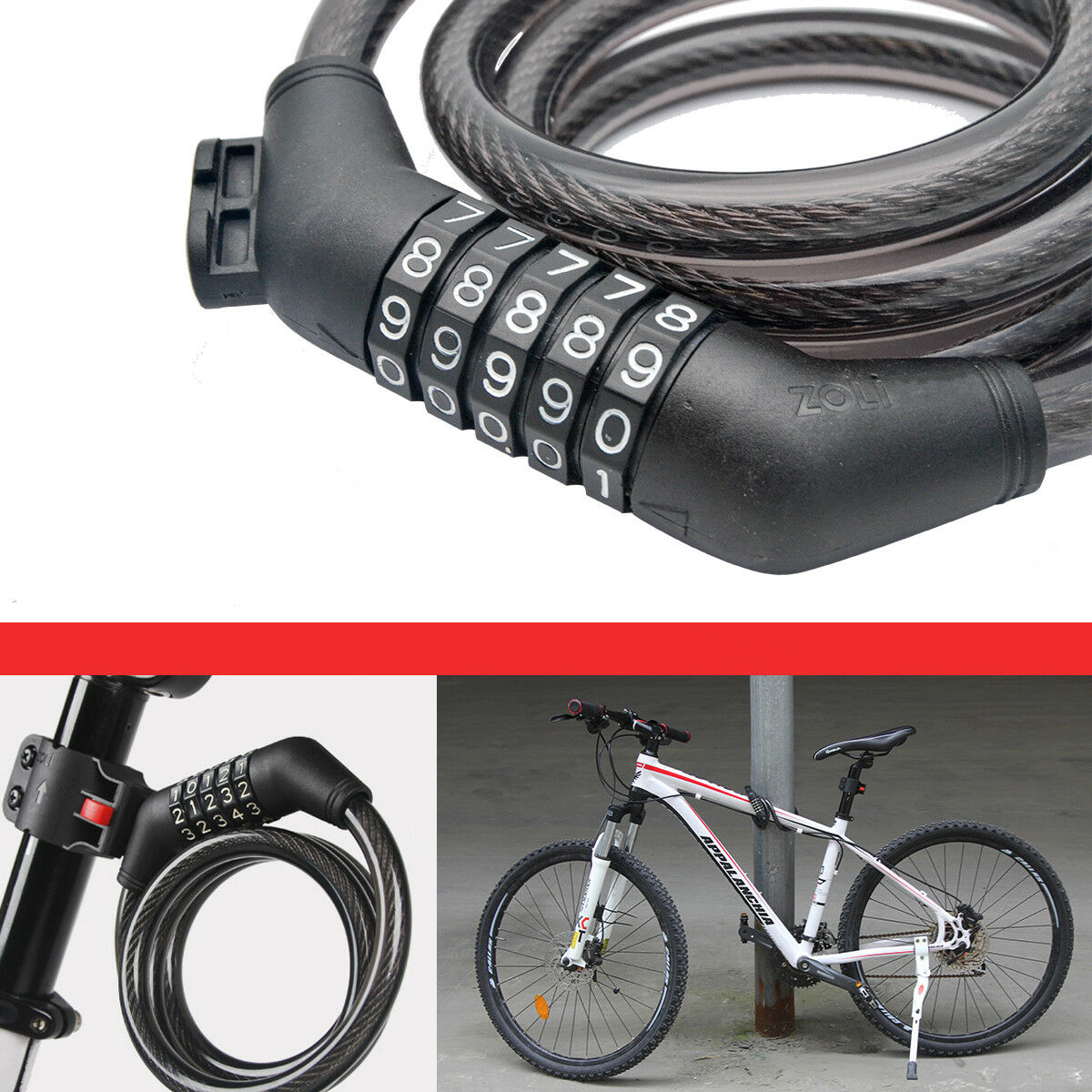 Picture of Cycling Security 5 Digit Combination Password Bike or Bicycle Cable Chain Lock-Black