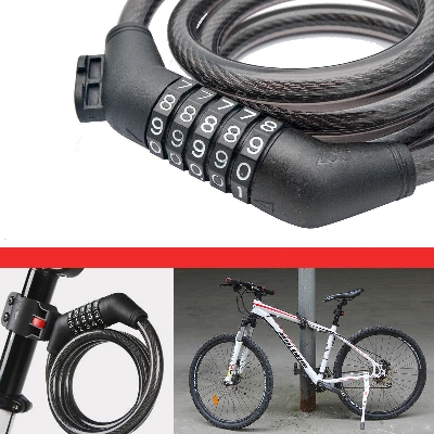 Picture of Cycling Security 5 Digit Combination Password Bike or Bicycle Cable Chain Lock-Black