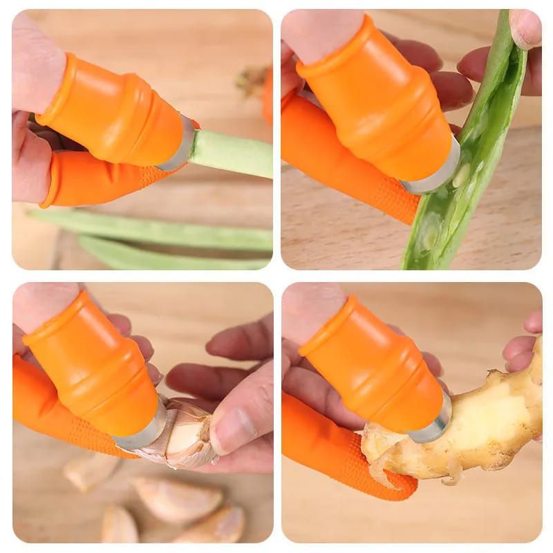 Picture of Silicone Vegetable And Fruits Thumb Cutter Finger cutter 5 in 1 - Orange