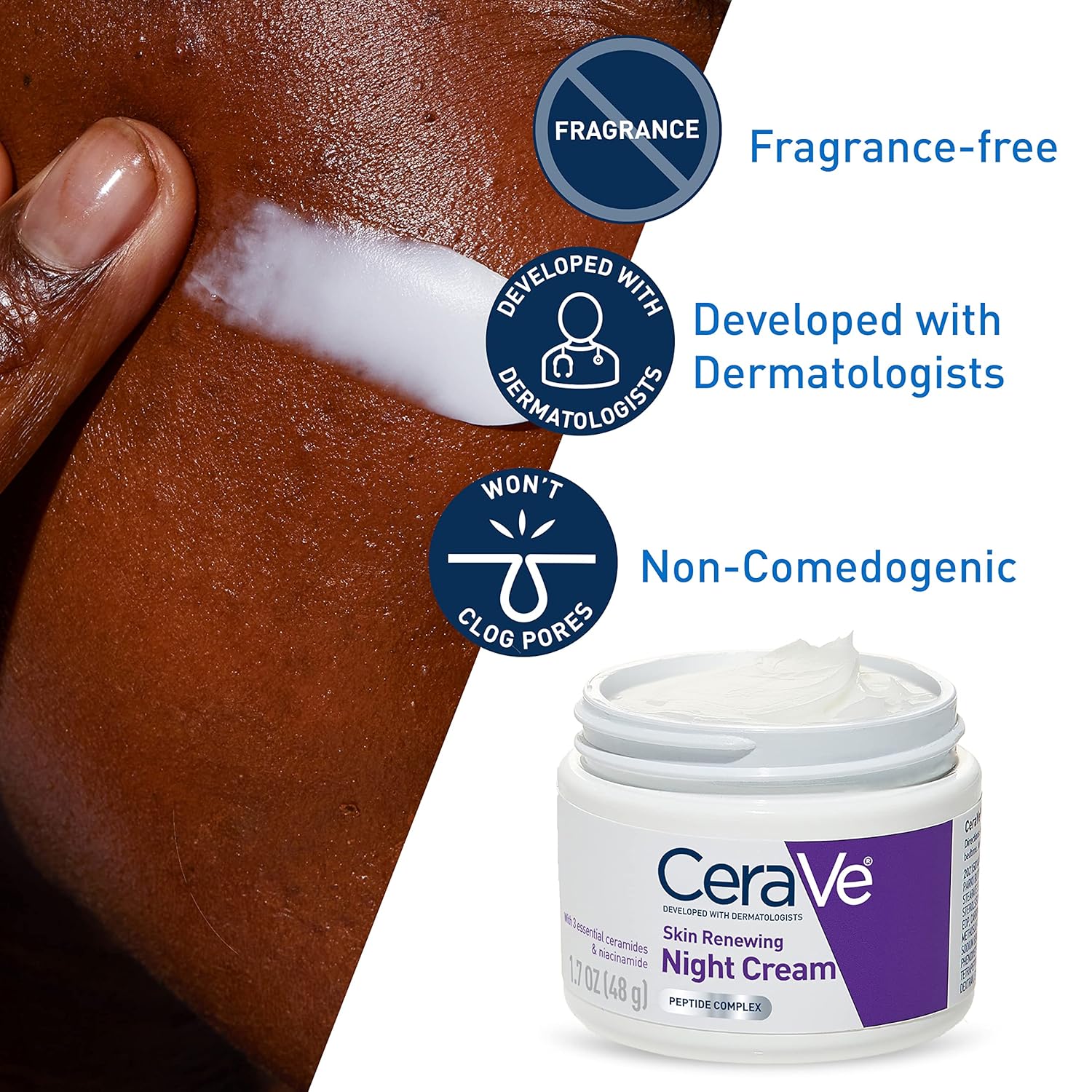 Picture of CeraVe Skin Renewing Night Cream, Niacinamide, Peptide Complex, and Hyaluronic Acid Moisturizer for Face