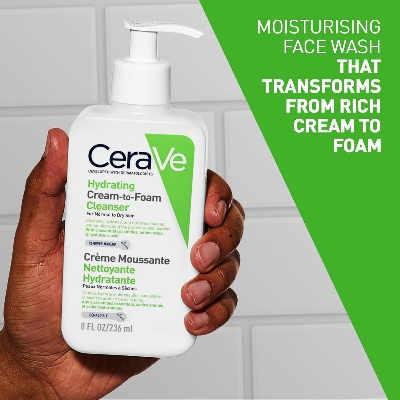 Picture of CeraVe Hydrating Cream-to-Foam Cleanser, Face, With 3 essential ceramides, amino acids & hyaluronic acid, For normal to dry sky, 236 ml/8 oz