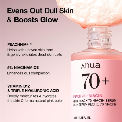 Picture of Anua Peach 70+ Niacinamide Serum 30ml / brightening hydrating face serum/daily clean beauty (1.01 fl. oz.)