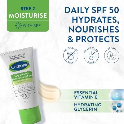 Picture of Cetaphil UVA/UVB Defense SPF 50+ for Face & Body 50ml