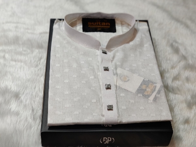 Picture of Eid special dhuti febrics white colour super cotton semilong  mens kurtas/ panjabi