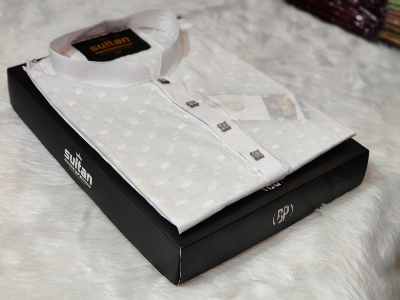 Picture of Eid special dhuti febrics white colour super cotton semilong  mens kurtas/ panjabi