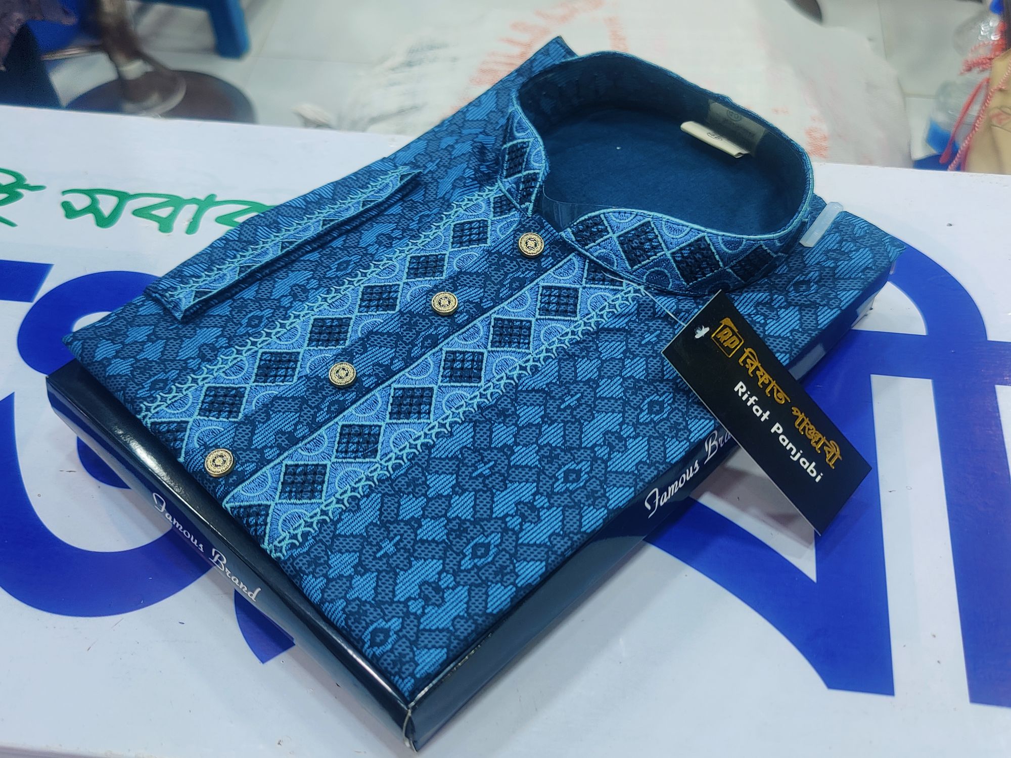 Picture of Semilong fasionable ambrodary work kurtas fon Men