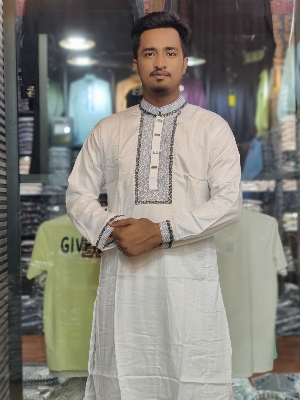 Picture of Semilong fasionable ambrodary work kurtas fon Men