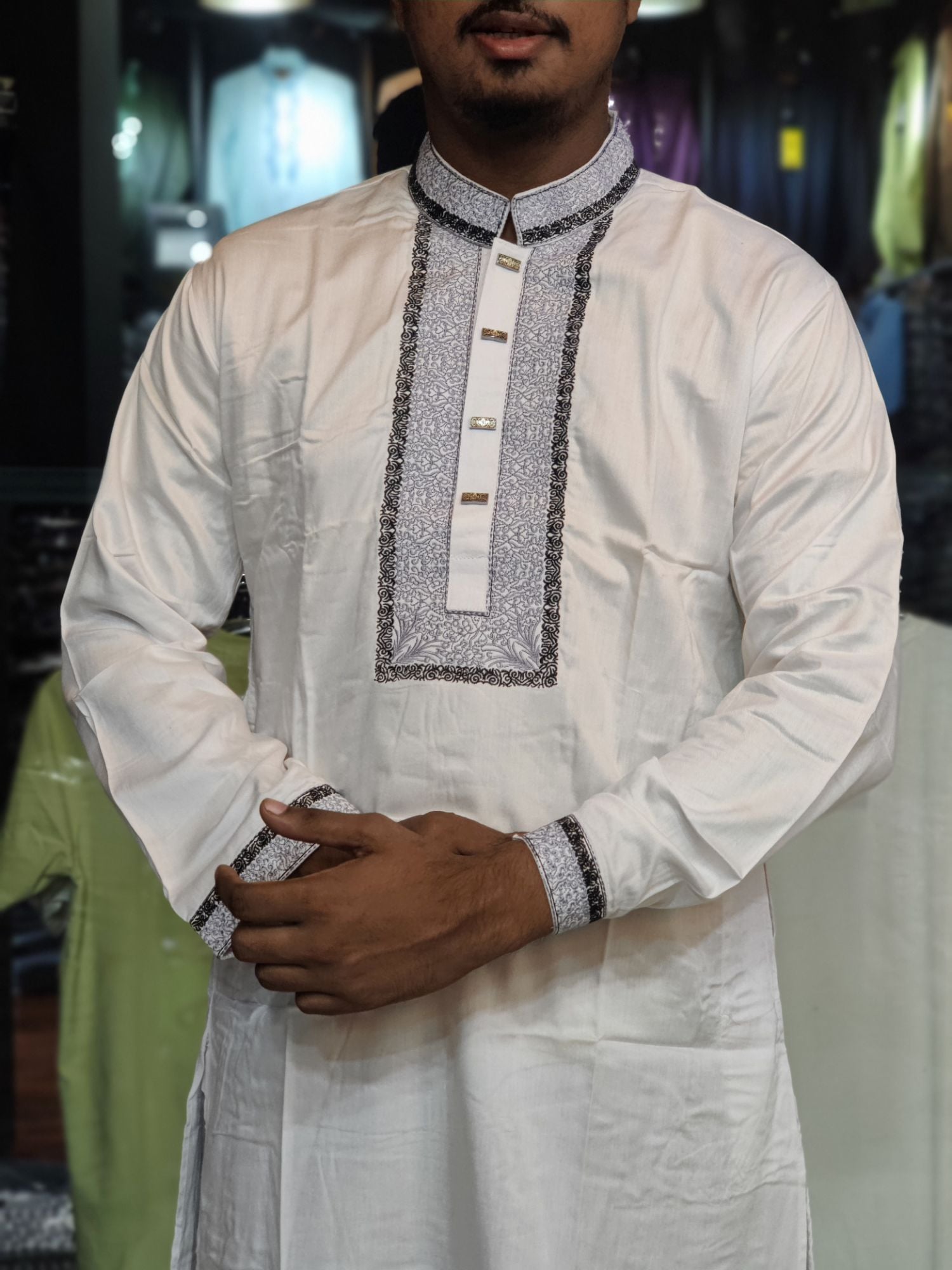 Picture of Semilong fasionable ambrodary work kurtas fon Men