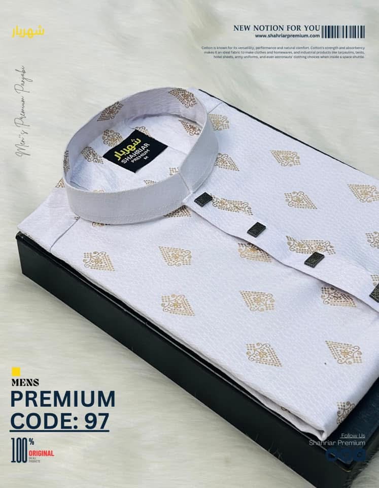 Picture of Eid Special Men Glassy Printed  Semilong Fashionable Panjabi For Men 2025কাপল ড্রেস শাড়ি