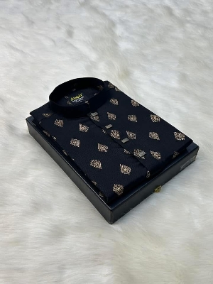 Picture of Eid Special Men Glassy Printed  Semilong Fashionable Panjabi For Men 2025কাপল ড্রেস শাড়ি