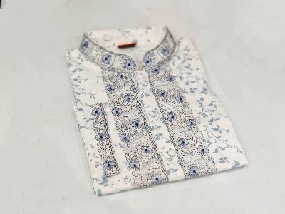 Picture of Eid ul fitor 2023 special White colour full body ambrodary work pure cotton febric semilong fashionable panjabi