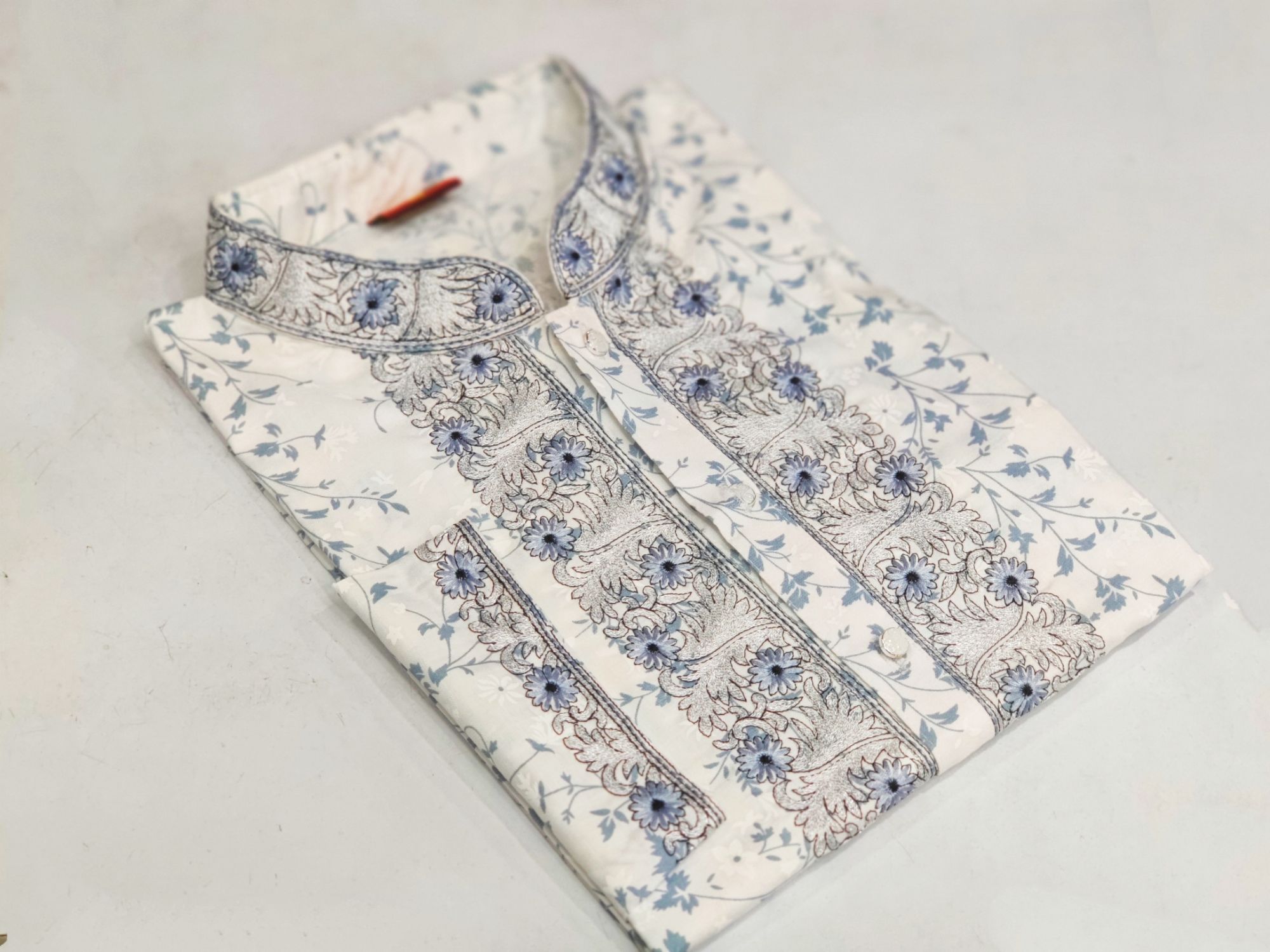 Picture of Eid ul fitor 2023 special White colour full body ambrodary work pure cotton febric semilong fashionable panjabi