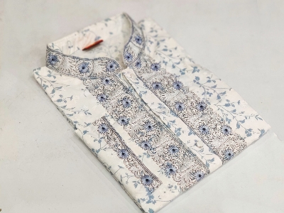 Picture of Eid ul fitor 2023 special White colour full body ambrodary work pure cotton febric semilong fashionable panjabi