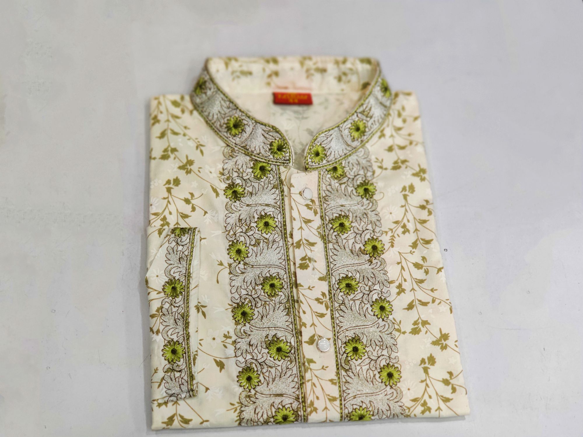Picture of Eid ul fitor 2023 special White colour full body ambrodary work pure cotton febric semilong fashionable panjabi