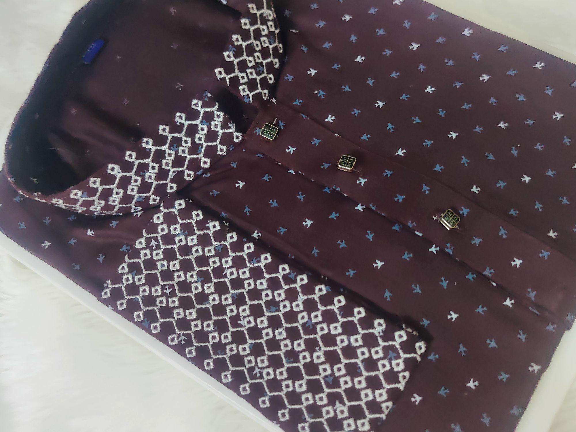 Picture of Glassy sunshine chinese printed high quality febric semi long fashionable semilong panjabi