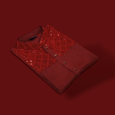Picture of Versatile -Choice and Remark -New merun colour solid fashionable panjabi for men- Avant-garde Qualityful - Easy To care and Longive