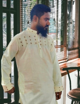 Picture of offwhite colour semilong  ambrodary work panjabi