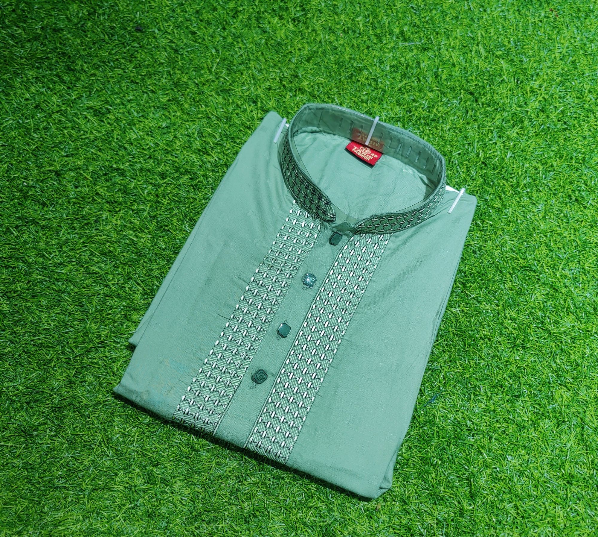 Picture of olive colour slab cotton good looking panjabi olive lover mens panjabi