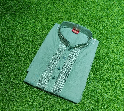 Picture of olive colour slab cotton good looking panjabi olive lover mens panjabi
