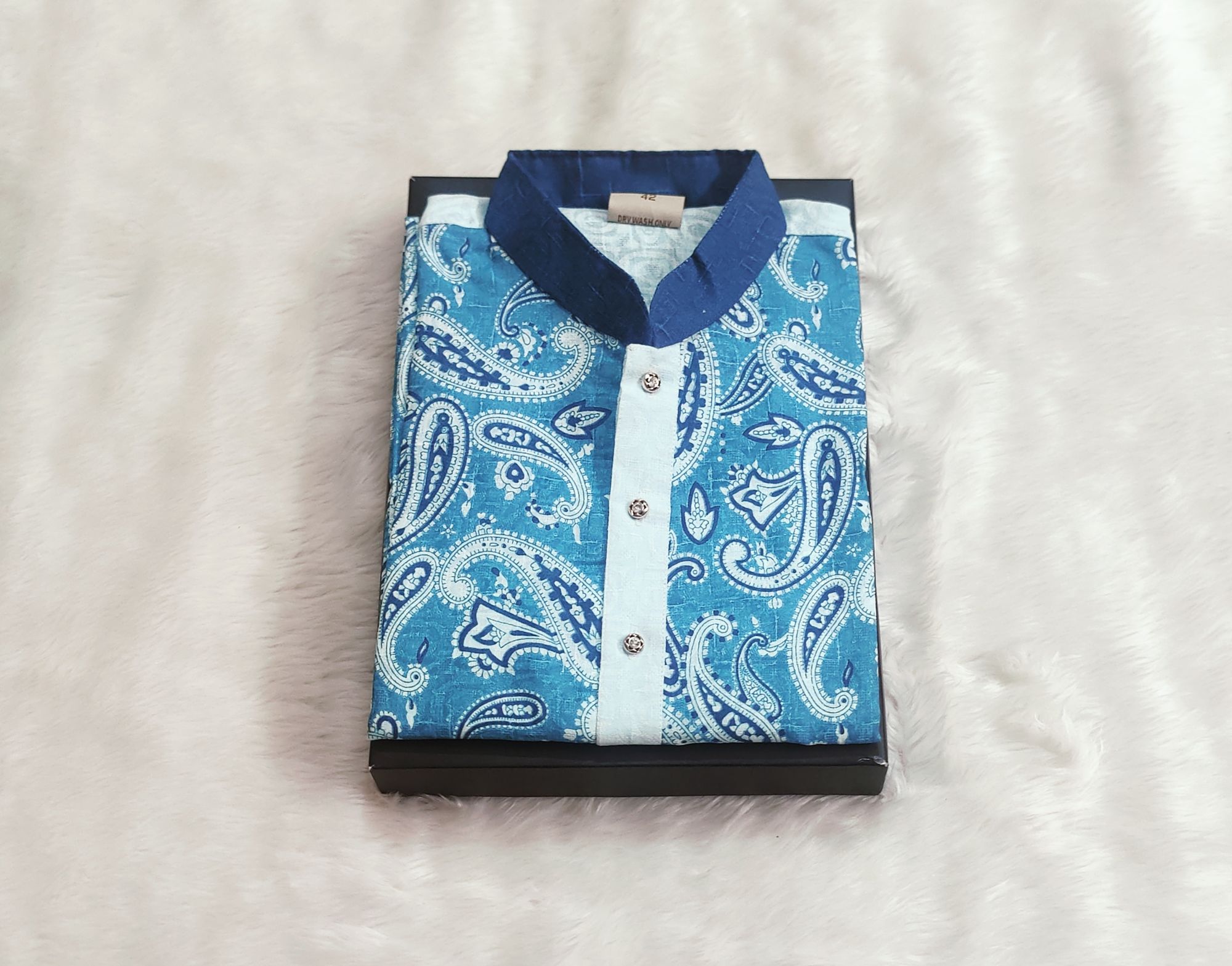 Picture of cotton exclusive print panjabi for mens white colour