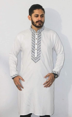 Picture of Mens Red colour and white colour Secuance work High quality Durgah Puja special panjabi