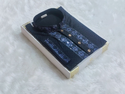 Picture of Black Unique Desing print panjabi for mens semilong fasionable panjabi for men