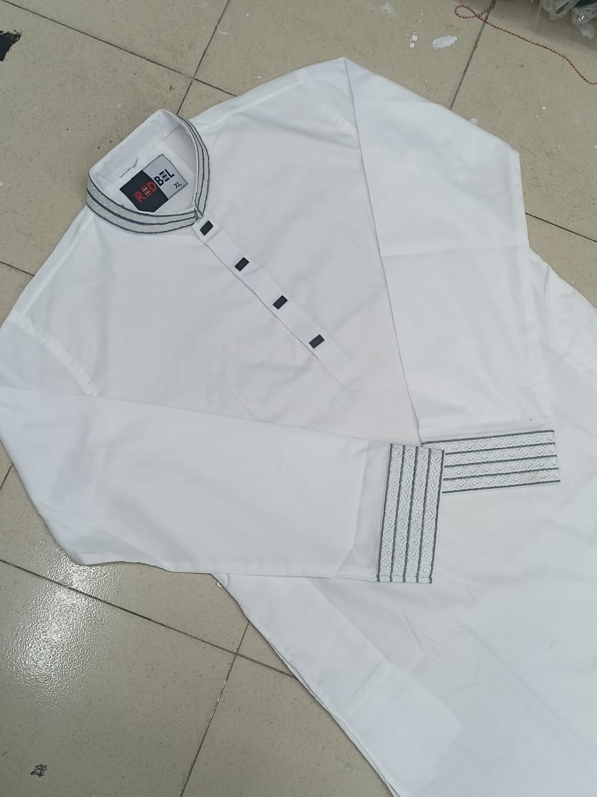 Picture of white colour embrodary panjabi semilong panjabi